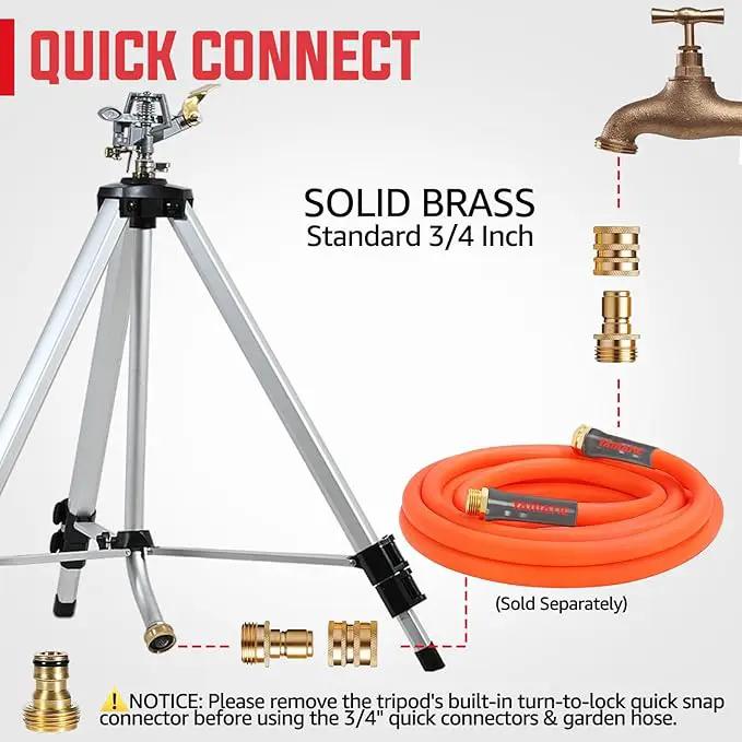YAMATIC Impact Sprinkler on Adjustable Tripod Base, 360 Degree Large Area, with 3/4" Thread Quick Connect Fittings, Heavy Duty Pulsator Sprinkler for Lawn Yard and Grass, Spray up to 20-90ft (36inch) by GreenHaven Gardens