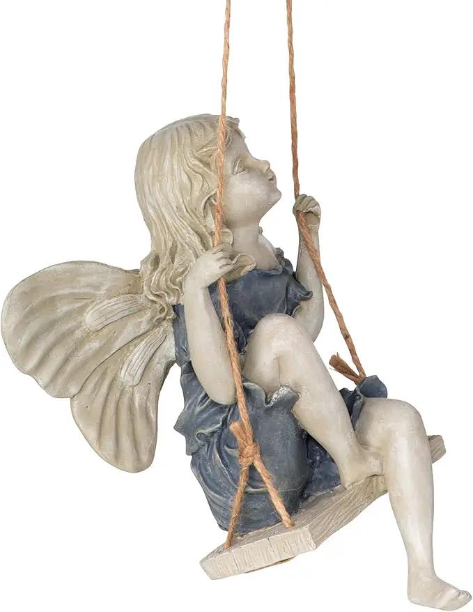 Design Toscano EU42046 Summertime Fairy on a Swing Hanging Statue, 11 Inch, Polyresin, Two Tone Stone by GreenHaven Gardens
