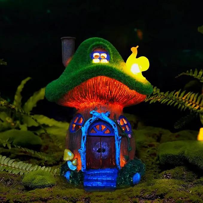 Mushroom Garden Statues,Outdoor Fairy House Figurine with Solar Powered Garden Light, Gifts for Women Mom Grandma Halloween Decor or Yard Decor (Resin) by GreenHaven Gardens