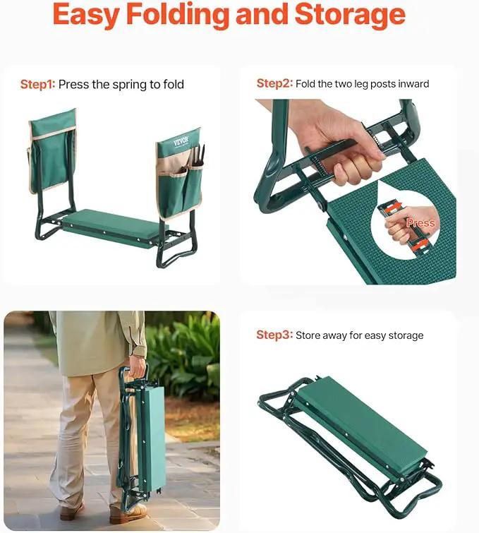 VEVOR Garden Kneeler and Seat Heavy Duty, Portable Garden Stool with 6'' EVA Kneeling Pad and 2 Tool Bags, Folding Garden Bench to Relieve Knee & Back Pain, Great Gifts for Seniors, Family Gardeners by GreenHaven Gardens