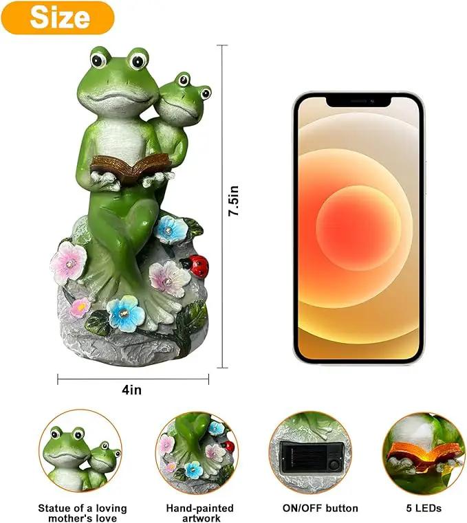 Frog Garden Statue,Frog Garden Decor,Solar Frog Statue Sitting on a Stone Reading a Book with 5 LEDs for Lawn Patio Yard Porch Decoration, Outdoor Garden Decor, yijiayi-008 by GreenHaven Gardens