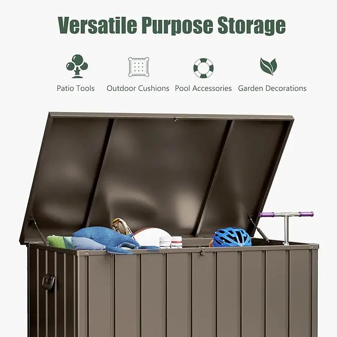 Domi Deck Box 160 Gallon, Waterproof Lockable Steel Outdoor Storage Container for Outside Cushions, Garden Tools and Pools Equipment, Brown by GreenHaven Gardens