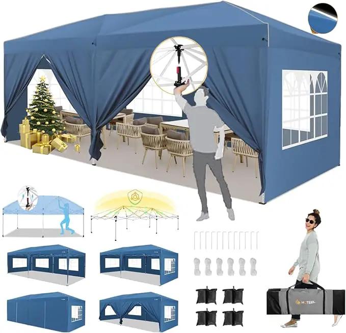 HOTEEL 10x20 Pop up Canopy with 6 Sidewalls, One Push Instant Setup Outdoor Canopy Tent with Reinforce Rod, Weight Bag, for Parties, Events, Blue by GreenHaven Gardens