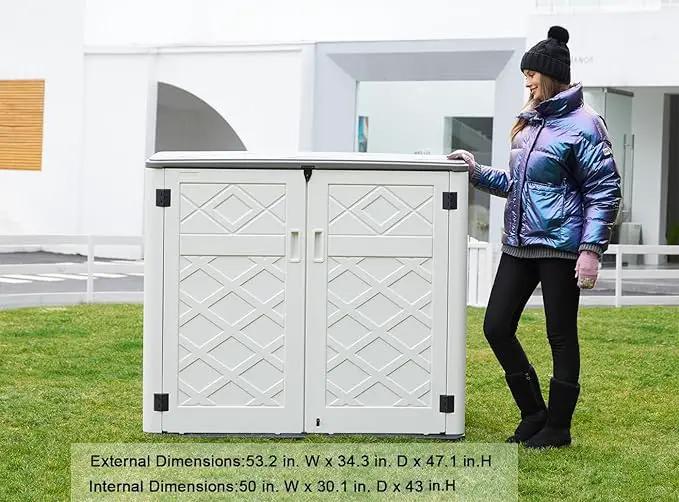 KINYING Larger Outdoor Storage Shed Weather Resistance, Horizontal Outdoor Storage Box Waterproof for Garden, Patios, Backyards, 48 Cu.ft Capacity for Garbage Cans, Lawn Mower, Garden Tools by GreenHaven Gardens