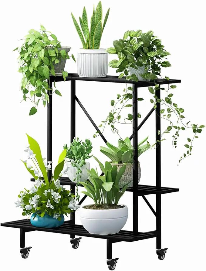 Zhongma 3 Tier Plant Stand with Wheels, Heary Duty Metal Plant Stand, 35.43 L x 17.5 W x 38.6H . Space saving Plant Stand by GreenHaven Gardens