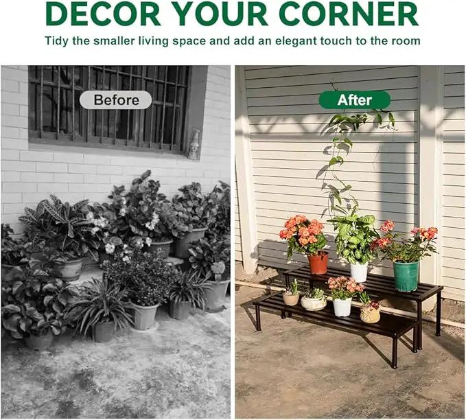 Metal Plant Stand, Rust-proof Aluminum Display Rack, Plants Display Stands Decoration Racks for Living Room Garden Balcony Patio (Ebony, 31.5Inch Low Leg) by GreenHaven Gardens
