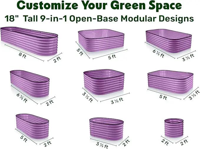 9-in-1 Galvanized Steel Raised Garden Bed // 8×2×1.5 ft Modular Planter for Gardening, Vegetables, Flowers // 18" Tall Metal Raised Garden Beds Outdoor (Purple) // Patented Design Planter Box by GreenHaven Gardens