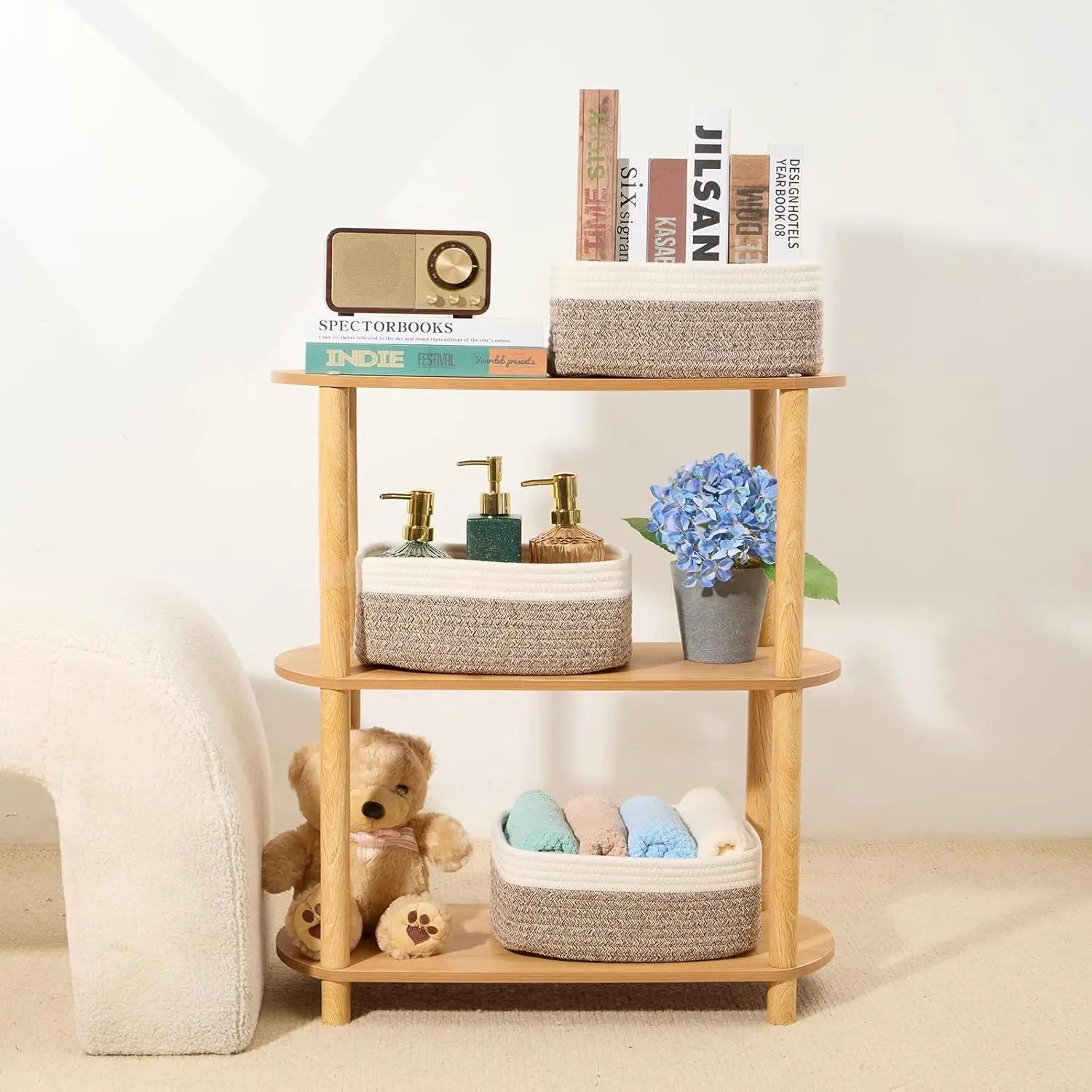 Small Storage Baskets for Organizing | Closet Organizer Bins | Shelf Toy Basket | Woven Rope Baskets | Cube Decorative Box | Shallow Basket | 11.5x7.5x4.7” | 3 Packs White Brown by GreenHaven Gardens