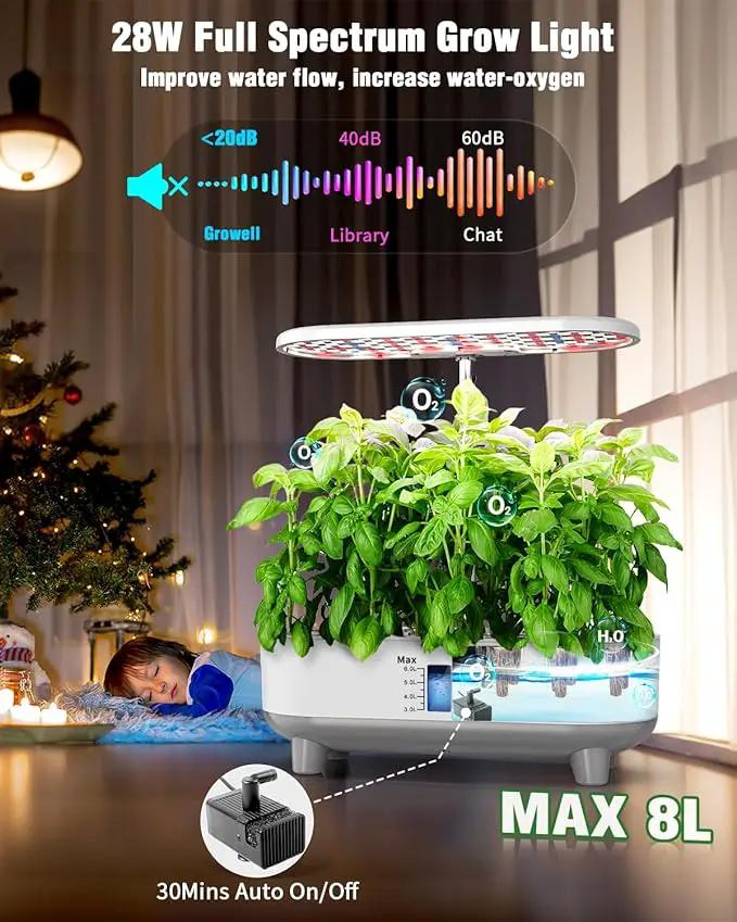 Hydroponics Growing System Kit, 16 Pods Indoor Garden with 28W Full Spectrum LED Grow Light, Auto Timer, 3 Smart Light Modes, 8L Large Herb Garden, Ideal Gardening Gift for Women, Men (White) by GreenHaven Gardens