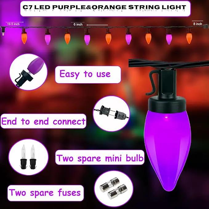 26FT LED Halloween Lights Outdoor, C7 Orange and Purple Halloween Stirng Lights with 50 LED Bulbs, Plug-in Outdoor Halloween Decorations Lights Waterproof for Halloween Patio Outdoor Party Yard Garden by GreenHaven Gardens