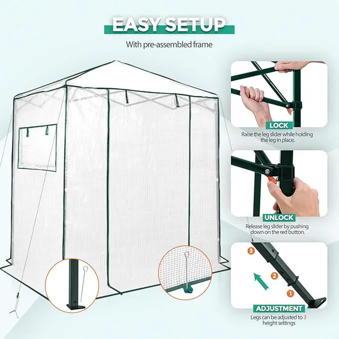 EAGLE PEAK 6x4 Portable Walk-in Greenhouse, Pop-up Indoor Outdoor Garden Green House, Zippered Door and Windows, PE Cover, White by GreenHaven Gardens