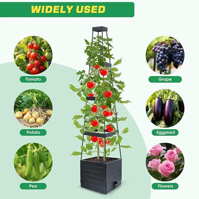 1Pack Raised Garden Bed Planter Box with Trellis, 57" Self-Watering Tomato Cage Planters for Climbing Plants Vegetable Vine Flowers Outdoor & Indoor (57x9.8x9.8IN) by GreenHaven Gardens