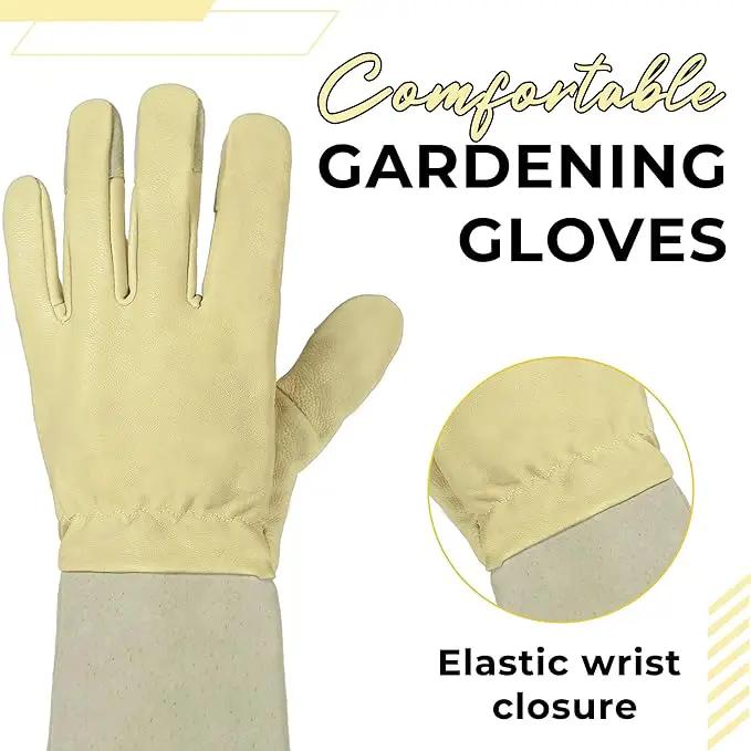 HANDLANDY Rose Pruning Gardening Gloves for Men Women, Thorn Proof Forearm Protection Leather Garden Gloves, Gardening Gifts for Gardeners (Beige- goatskin, Small (Pack of 1)) by GreenHaven Gardens