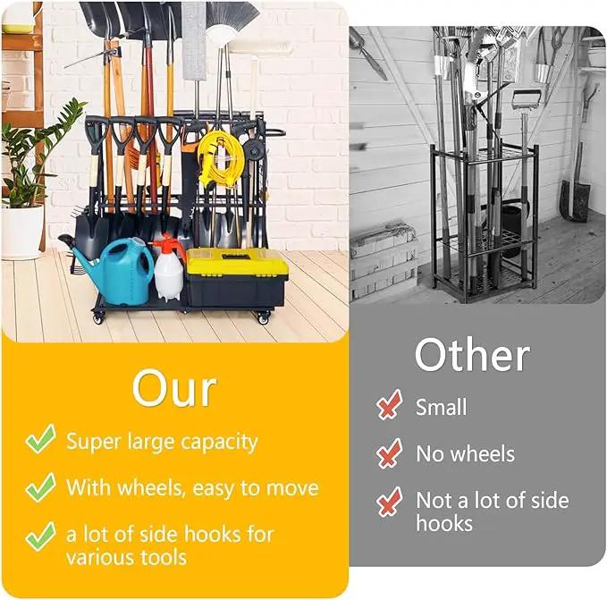 Garden Tool Organizer - Heavy Duty Garage Storage and Organization with Wheels - Large Garden Tool Storage Holder for Lawn Yard Patio Shed,Garage Shovel Rack by GreenHaven Gardens