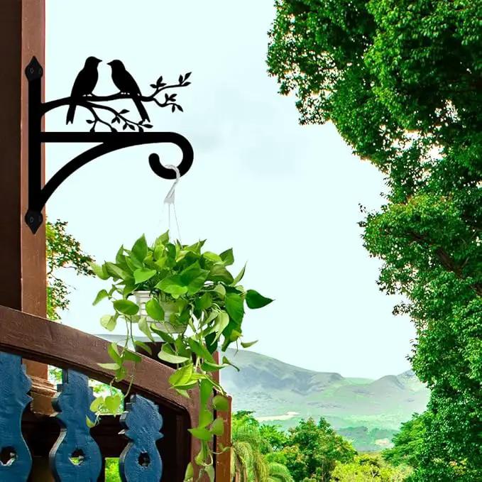 peacoblue Iron Plant Hangers Hooks for Outdoor Indoor Hanging Plants Flower Fern Pots Lantern Bird Feeder,12"x13.6" Weather Resistant Metal Wall Holder for Porch Garden Farmhouse(Branches and Birds) by GreenHaven Gardens