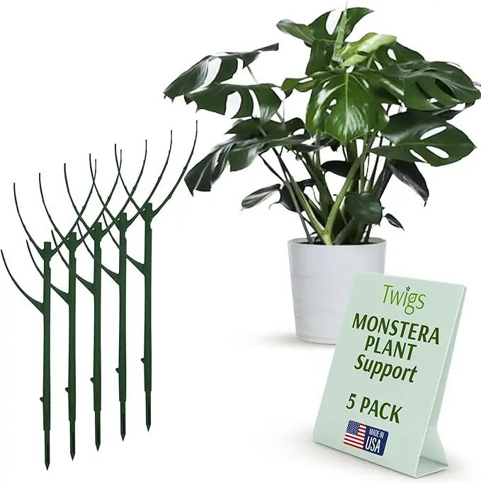 Stackable Monstera Plant Support Stakes, Climbing Plants Support Structures for Indoor & Outdoor Use, Garden Accessories, Alternative to Moss Pole - Monstera Green, 5 Pack, 17" L by GreenHaven Gardens
