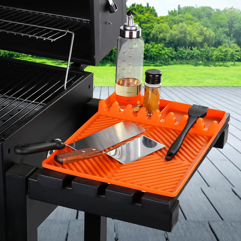 Griddle Mat Barbeque Grill Accessories Tools for Blackstone, Side Shelf Mat Grill Pad for Outdoor Grill Kitchen Counter Spatula Silicone Mat with Drip Pad for Kitchen, Cooking, Countertop (Orange) by GreenHaven Gardens