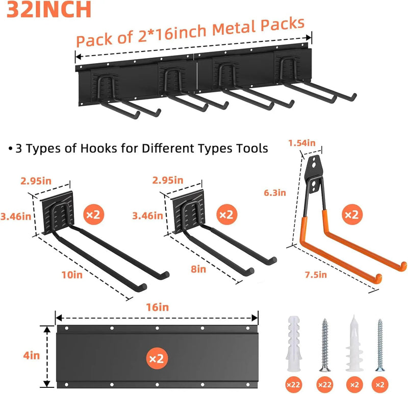 Garage Storage, Ultimate Wall-Mounted Garage Organizer for Men 32Inch, Heavy Duty 330lbs Tool Rack with Adjustable Metal Hooks Yard, Shed & Workshop Storage for Tools, Bikes, Snowboards Gift by GreenHaven Gardens