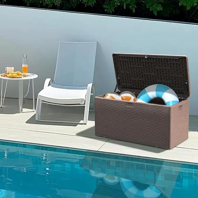 73 Gallon Outdoor Storage Box - Waterproof Resin Deck Box for Patio, Pool & Garden, Lockable Outdoor Cushion Storage & Delivery Boxes for Outside, UV-Resistant, Rich Brown by GreenHaven Gardens