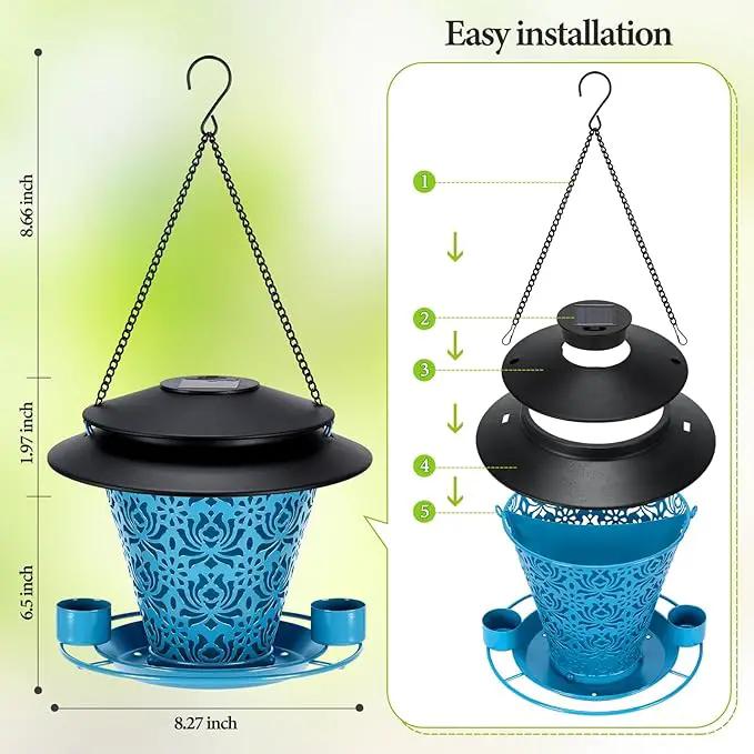 Solar Bird Feeders for Outside Hanging Metal Wild Bird Feeder Solar Lanterns Outdoor Waterproof Garden Decor for Yard Blue by GreenHaven Gardens