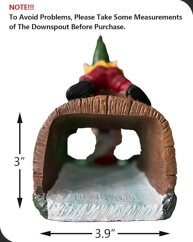 Decorative Gnome Gutter Extension, Elf Guardian Statue for Outdoor Gutter Splash Block, 3" x 4" Downspout Extender, Garden Rain Downspout Diverter by GreenHaven Gardens