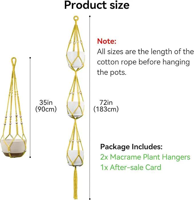 USLAI Macrame Plant Hanger Indoor Outdoor, Up to 4-15 inch Pot, Heavy 20lb Planters, Extra Long Strong Hanging Planter Basket Holder, Boho Home Decor, 35+72 Inch, Yellow (POTS NOT Included) by GreenHaven Gardens