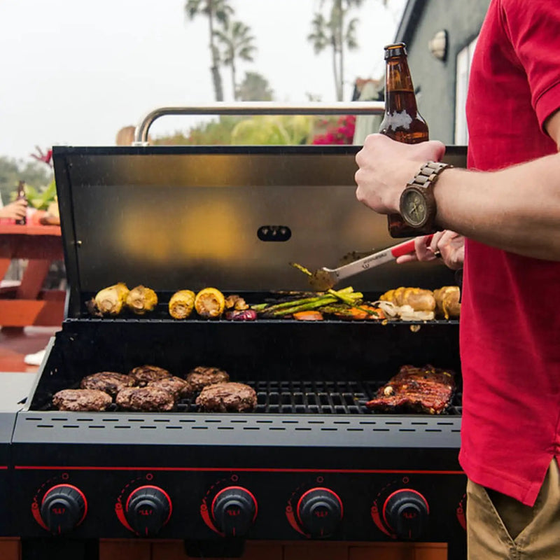 6-Burner Propane Barbecue Gas grill, Side Shelves With Hooks, for Camping, Outdoor Cooking, Patio, Garden Barbecue Grill, Open Cart With Side Tables, Black by GreenHaven Gardens