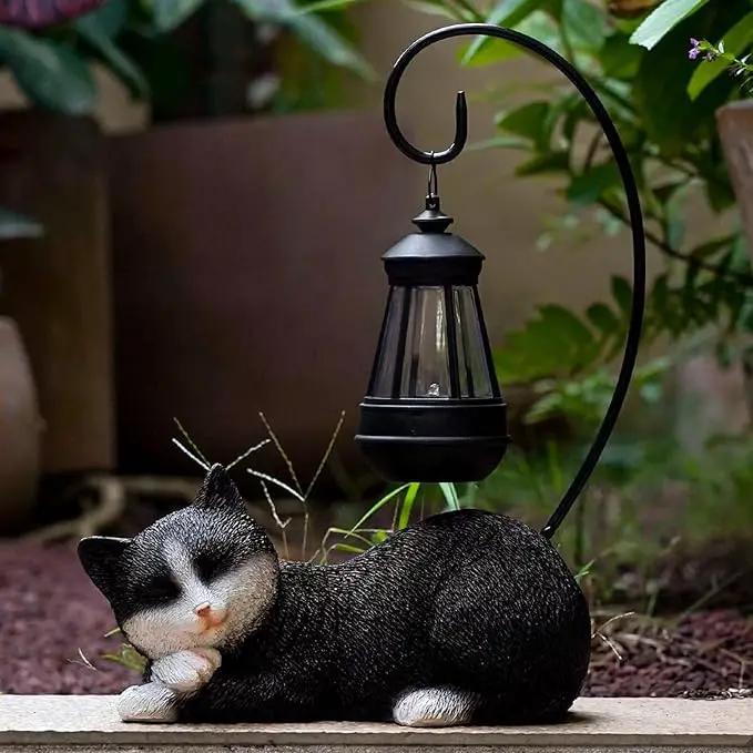 Garden Statue Solar Cat Figurine with Solar Lantern, 13" Tall Cat Statue Resin Kitten Yard Art, Cat Statues Outdoor Statue Decoration for Whimsical Lawn, Porch, Balcony, Housewarming Gifts for Mom by GreenHaven Gardens