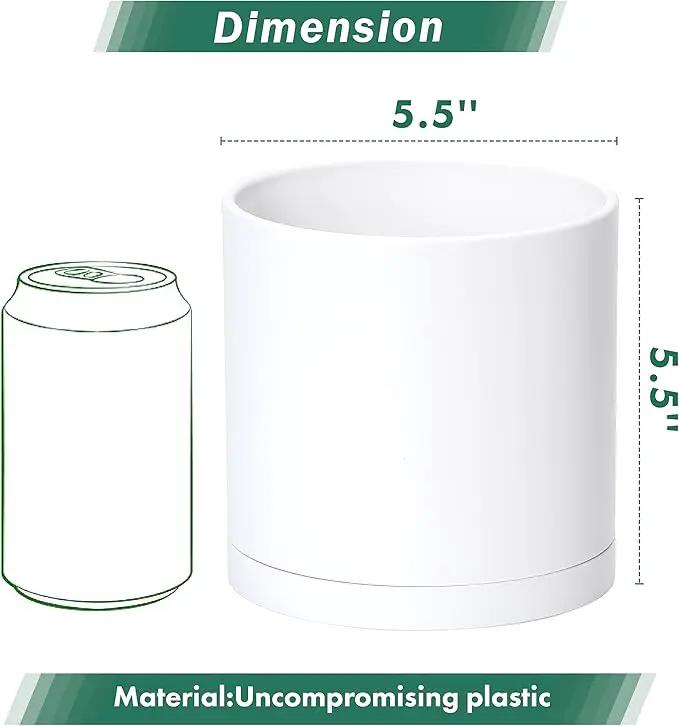 D'vine Dev 4 Pack 5.5 Inch Modern Plastic Plant Pots, Small Garden Planters for Plant with Drainage Holes and Saucers, White Color, 74-Z-H-2 by GreenHaven Gardens