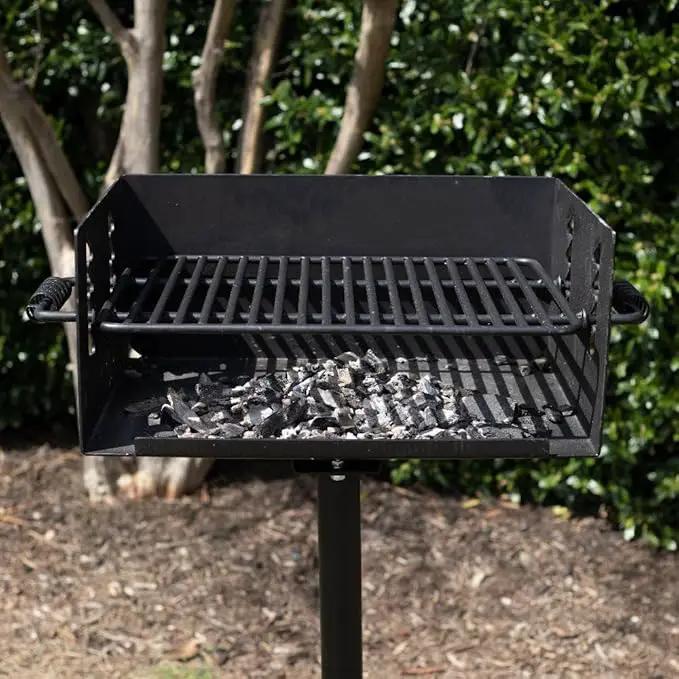 Ash & Ember Park-Style Grill, 384 Sq. In Jumbo Charcoal Grill, Single Post Outdoor Cooking Backyard BBQ, Camp Grilling Barbecues by GreenHaven Gardens