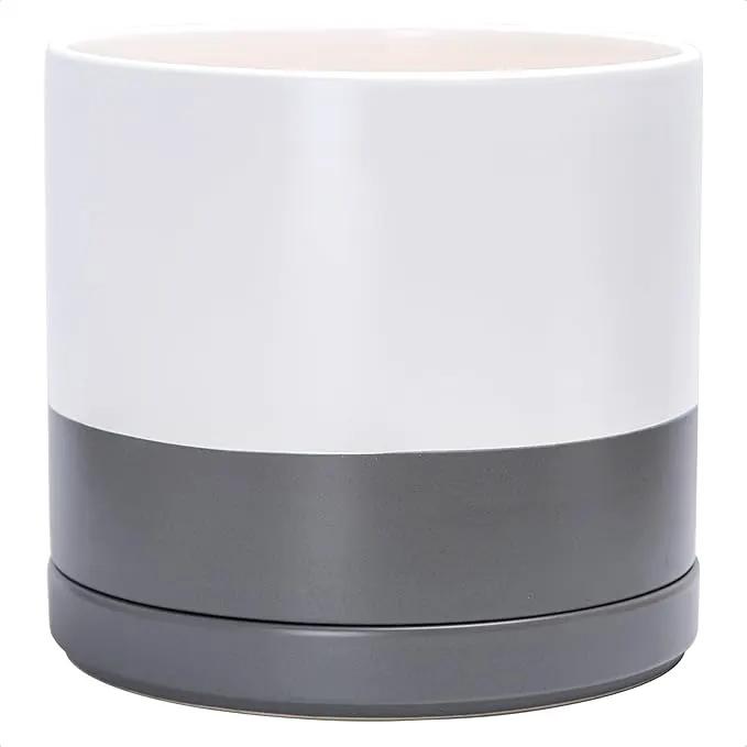 D'vine Dev 14 Inch Ceramic Planter Pot with Drainage Hole and Saucer, Indoor Cylinder Round Planter Pot, White/Speckled Grey, 94-O-G-6 by GreenHaven Gardens