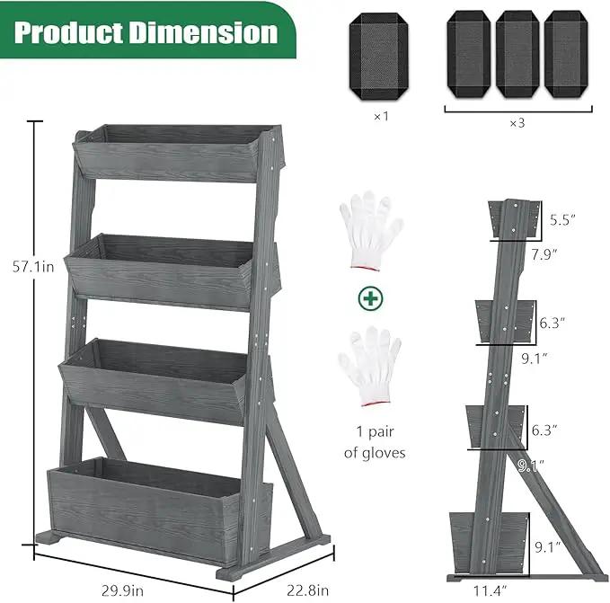 SUNYRISY 4 Tiers Vertical Raised Garden Bed Outdoor Planter Tower, Wooden Freestanding Planter Box for Planting Herbs Flowers Vegetables Backyard Patio Balcony Indoor Outdoor Gardening, Grey by GreenHaven Gardens
