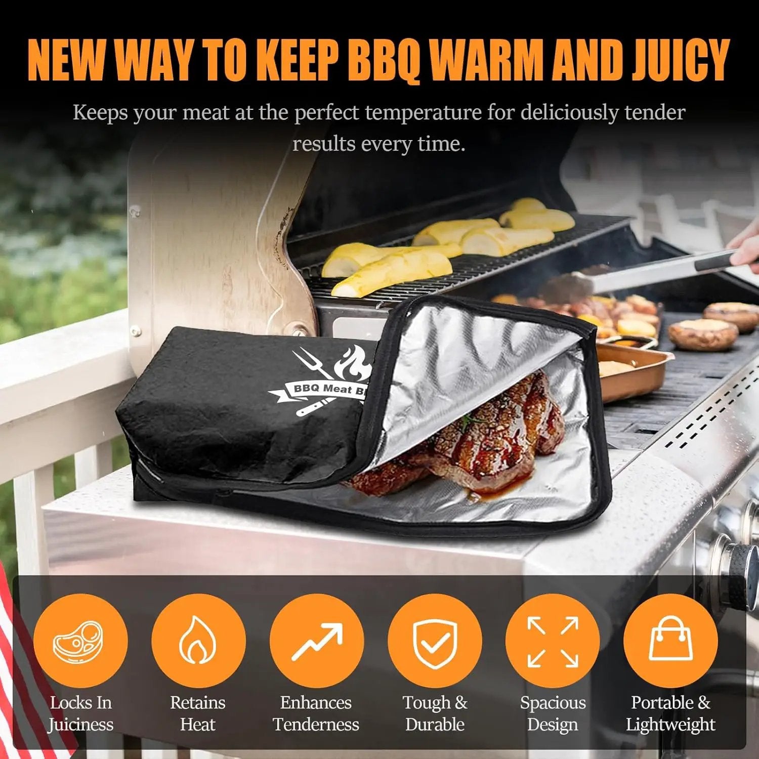 BBQ Blanket for Resting Meat, 22 in Smoker Meat Resting Blanket, Reusable Smoker Grilling Meat Insulated Resting Bag with Wide Mouth for Large Gifts for Men/Dad with Box, Black by GreenHaven Gardens