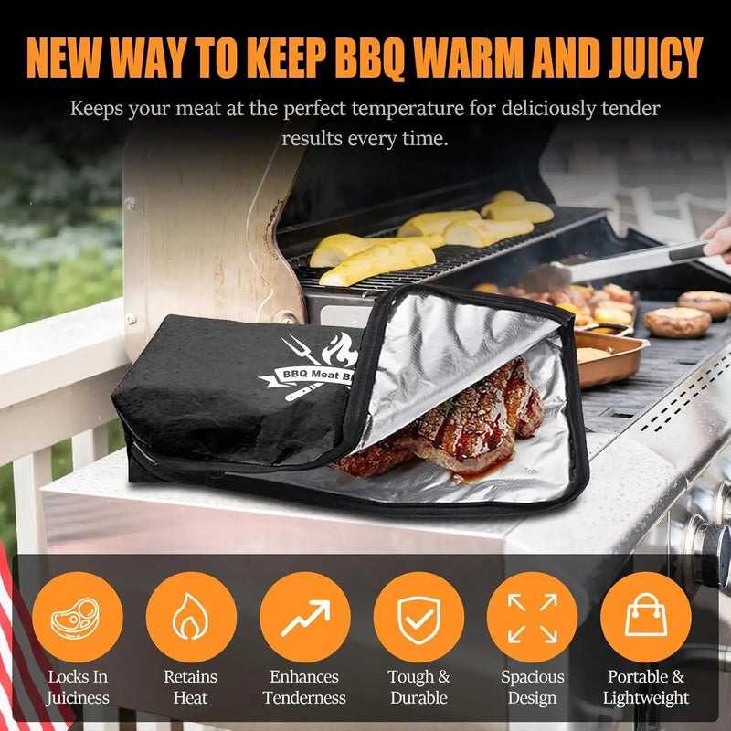 BBQ Blanket for Resting Meat, 22 in Smoker Meat Resting Blanket, Reusable Smoker Grilling Meat Insulated Resting Bag with Wide Mouth for Large Gifts for Men/Dad with Box, Black by GreenHaven Gardens