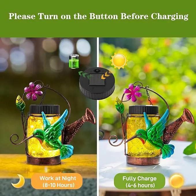 2 Pack Solar Lanterns Outdoor Waterproof Kettle Hanging Solar Lantern, Watering Jar Outdoor Solar Lanterns with Hummingbird Decor for Yard Garden Tree by GreenHaven Gardens