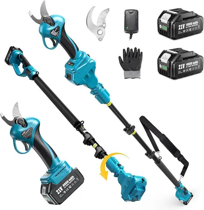 Seesii 2-in-1 Cordless Electric Pruning Shears with Pole, 15Ft Reach, 1.2" Cutting Diameter, 21V 2x 4000mAh Batteries, Battery Powered Tree Pruner with Brushless Motor for Efficient Branch Trimming by GreenHaven Gardens