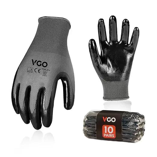 Vgo... 10-Pairs Safety Work Gloves, Gardening Gloves, Non-slip Nitrile coating, Dipping Gloves (Size L, Gray, NT2110) by GreenHaven Gardens