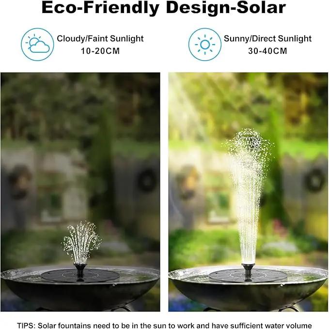 Solar Fountains,Solar Water Fountain,Solar Powered Bird Bath Fountain with 6 Nozzles - Free Standing Floating Solar Water Fountain for Bird Bath, Garden, Pond, Pool (Black-1.4W) by GreenHaven Gardens