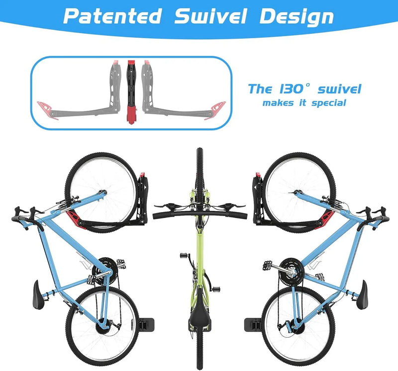 WALMANN BIKEPAL No Lifting Wall Mount Swivel Bike Rack, Vertical Bike Wall Hangers for Garage Space Saving Bike Storage Solution(2 Pack) by GreenHaven Gardens