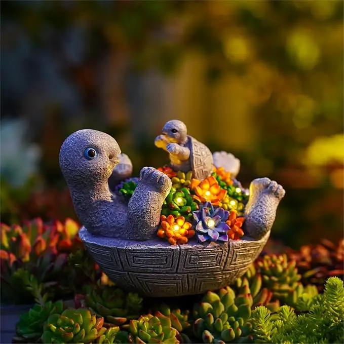 Solar Turtle Figurines Garden Decor, Cute Turtle Statue with Baby with 8 LED Solar Lights Garden Lawn Decorations for Patio & Yard, Gifts for Mom by GreenHaven Gardens