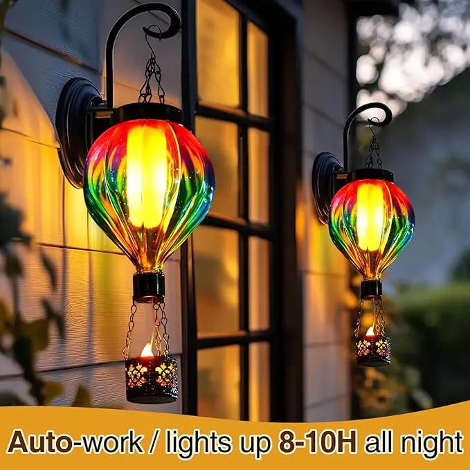 Hot Air Balloon Solar Lantern Outdoor Waterproof with Flickering Flame Gifts for Women Grandma Mom Glas Hanging Solar Lights Decorative for Outside Wall Front Porch Yard Garden Fence by GreenHaven Gardens