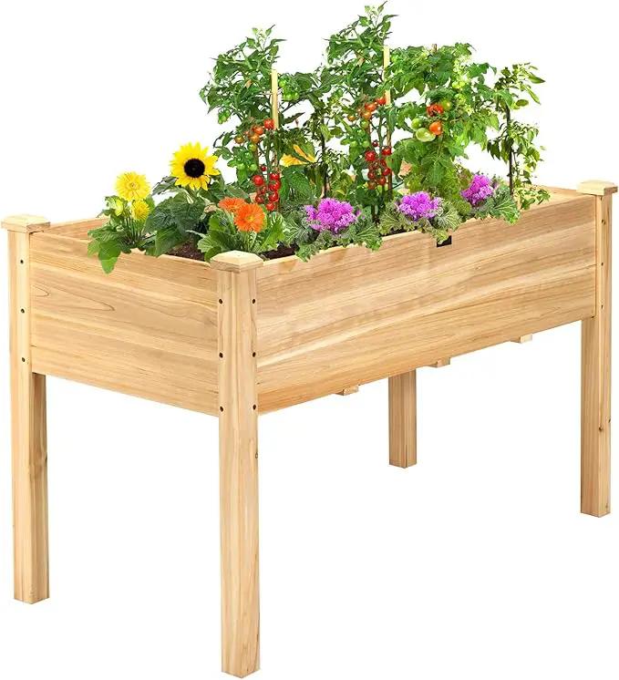 Giantex Raised Garden Bed Kit Elevated Planter Box for Vegetables Fruits Herb Grow, Heavy Duty Natural Cedar Wood Frame Gardening Planting Bed for Deck Patio Yard, 49.5"X23.5"X30.0" by GreenHaven Gardens