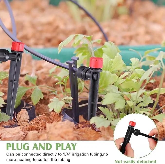 100 Pcs Drip Irrigation Emitters for 1/4'' Irrigation Tubing Adjustable Water Flow Drip Emitters with Stake Drip Irrigation System Irrigation Drippers with 360 Degree Sprayer for Garden Patio by GreenHaven Gardens