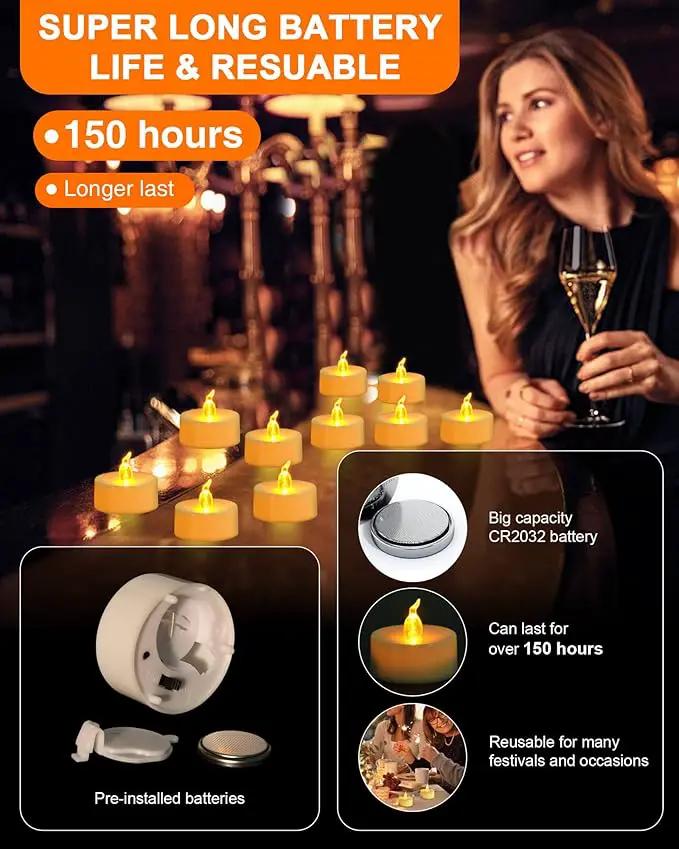 JOSU LED Tea Lights Candles [24 Pack] Flameless Candles, Realistic Battery Operated Candle, Flickering Bright Tealights with Warm Yellow Light for Party, Wedding, Valentine's Day by GreenHaven Gardens