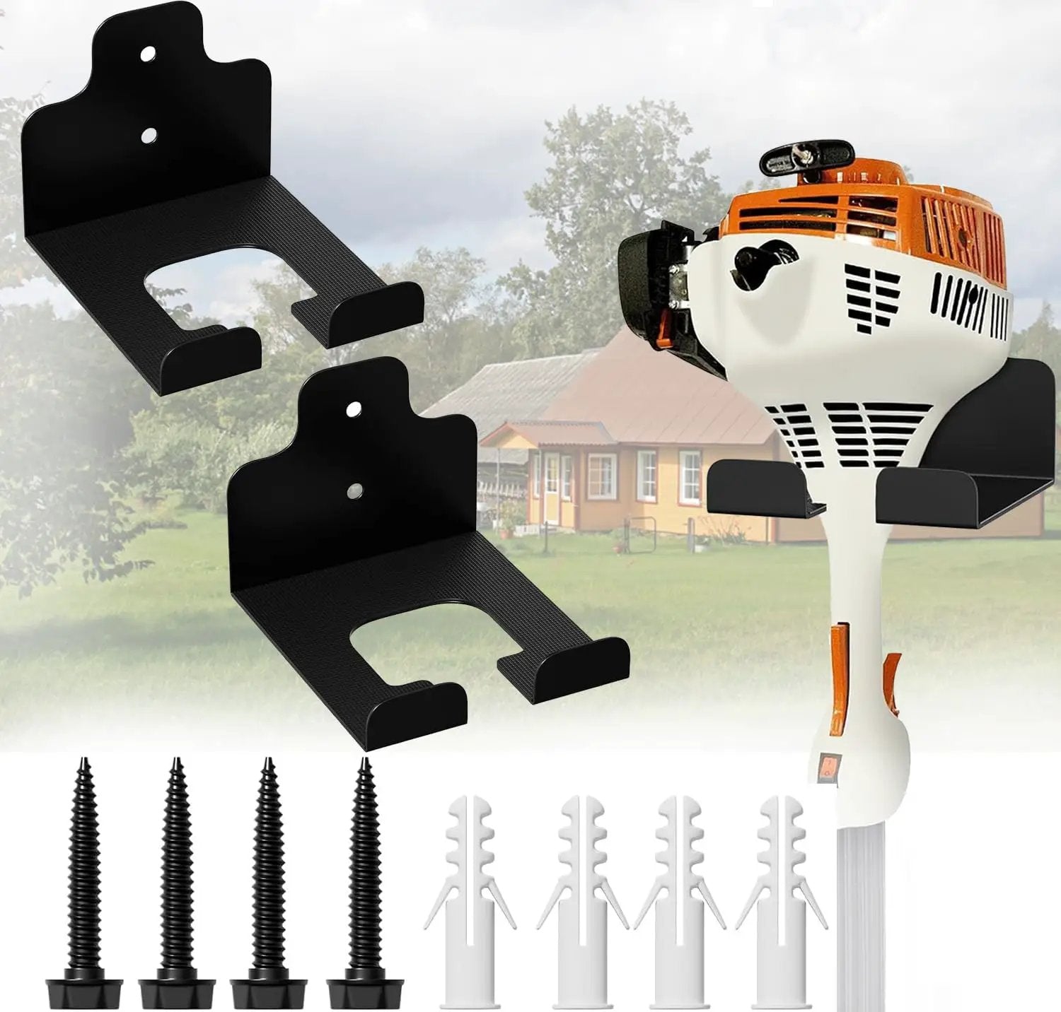 2 PCS Garage Organizer Trimmer Rack, Wall Mounted Tool Hanger for Grass Trimmer, Hedge Trimmer, Weed Whackers & Garden Tools – Heavy Duty, Space-Saving, Anti-Rust Storage Rack for Garage & Home by GreenHaven Gardens