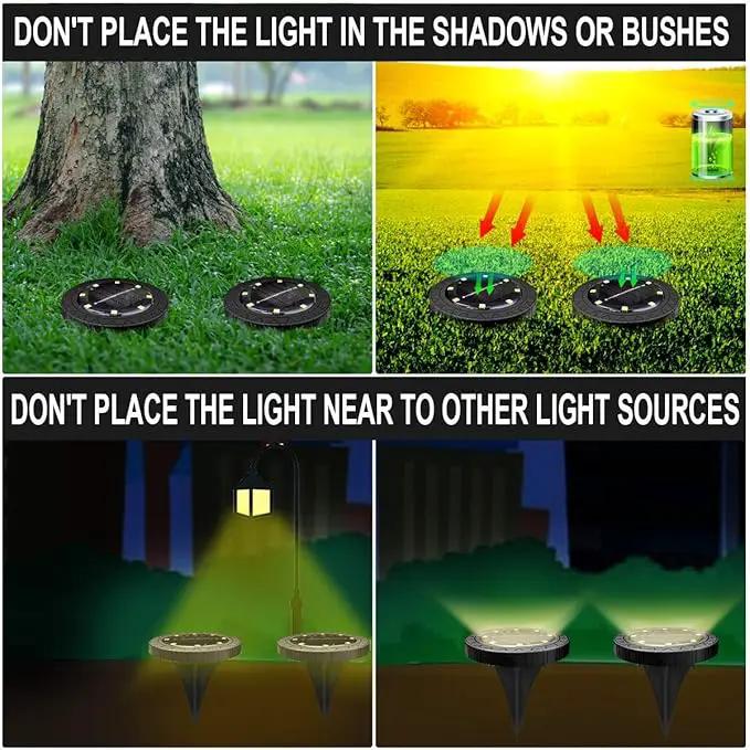 Solar Powered 8 Pack Outdoor LED Disk Lights - IP68 Waterproof, Non-Slip, Wear-Resistant Pathway Lights (Warm White) by GreenHaven Gardens