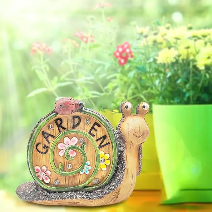 Snail Statue with Flower Gifts for Garden - LED Lights Waterproof - Lawn Decor Snail Statue Lawn Decor Snail for Patio, Balcony, Yard Ornament 7.68 Inch Tall by GreenHaven Gardens