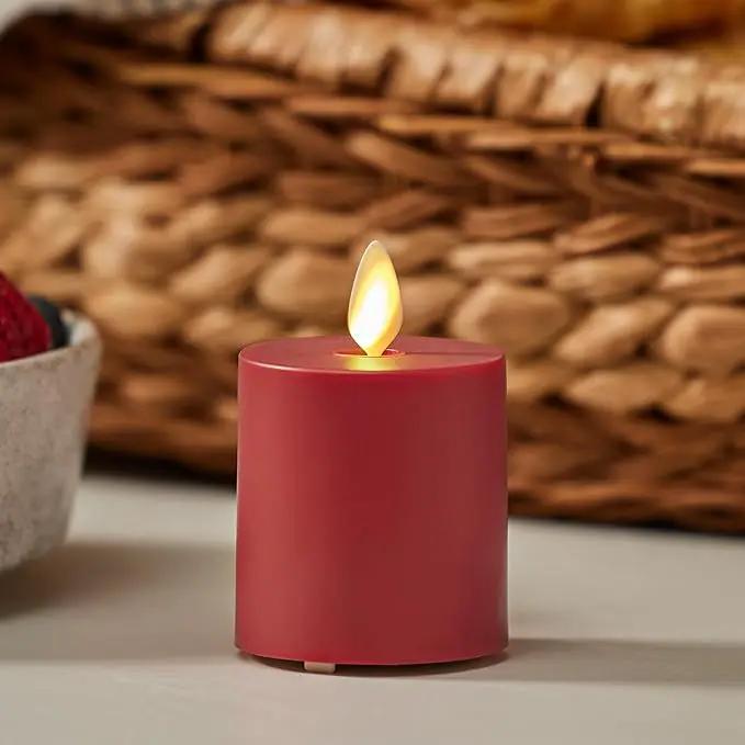 Luminara Outdoor Votive Flameless LED Candle, Cherry Red 2" x 3.2", Moving Flame Battery Operated Timer Remote Ready IPX4 Matte Plastic Finish by GreenHaven Gardens