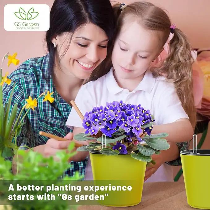 Self Watering Planters for Indoor Plants 7 inch Flower Pot with Water Level Indicator Lemon Green 3 Pack African Violet Self Watering Pots for All Orchid Agave by GreenHaven Gardens