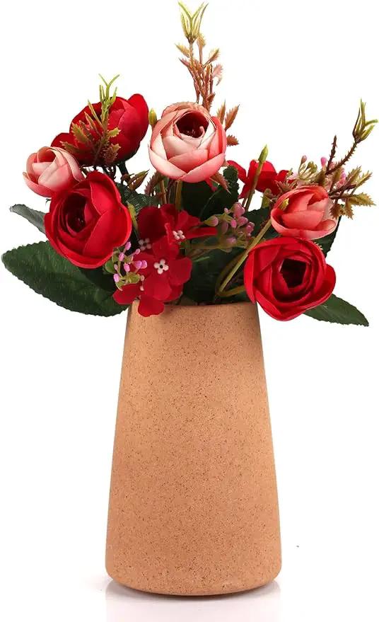 Simple Vase for Flowers Plants, Matte Vases for Modern Table Shelf Home Decor Wedding Boho Decor, 6" H Frosted Elegant Ceramic Vase for Pampas Grass Fluffy Stem Bouquet Lavender Flowers (Brown, 2) by GreenHaven Gardens